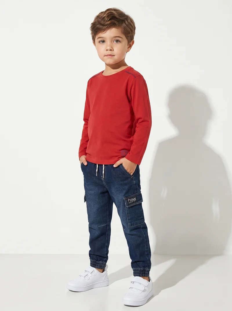 Maglietta manica lunga in stile college - Rosso