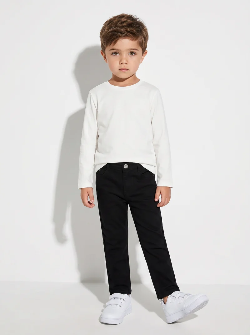 Maglietta manica lunga in stile college - Bianco latte