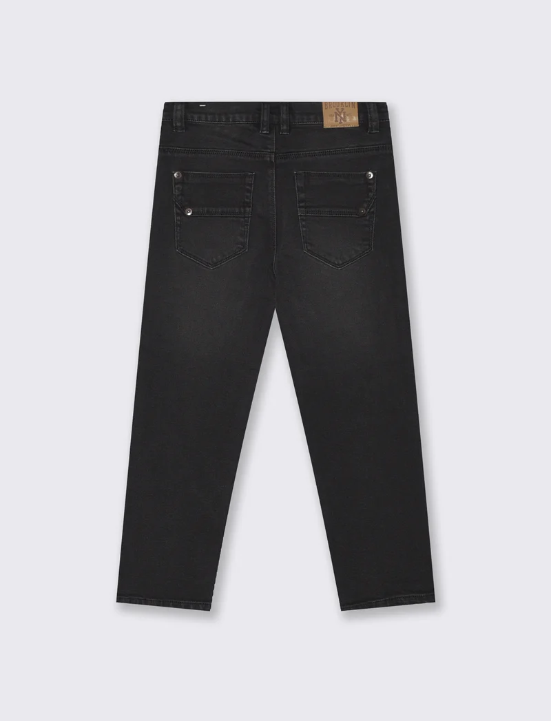 Jeans 5 tasche con rotture e patch - Nero