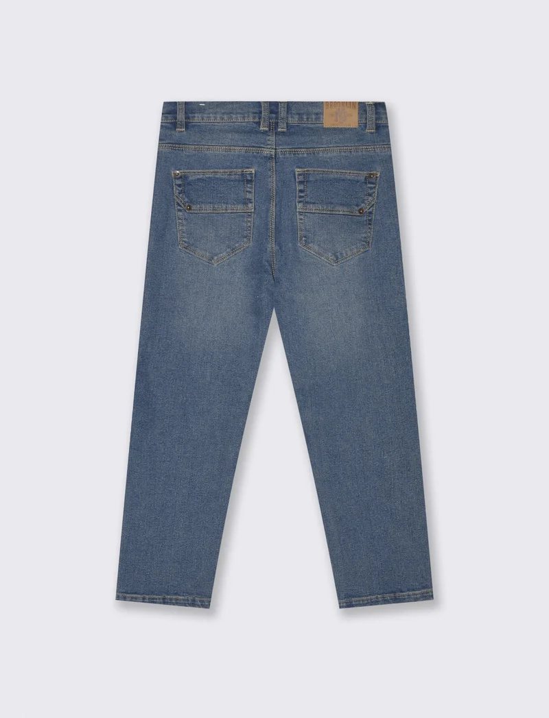 Jeans 5 tasche con rotture e patch - Denim