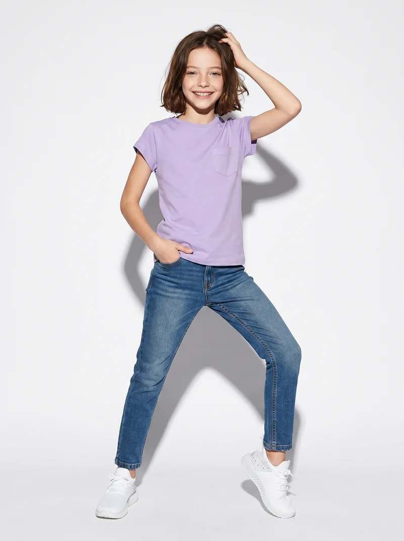 T-shirt manica corta bambina con taschino - Lilla