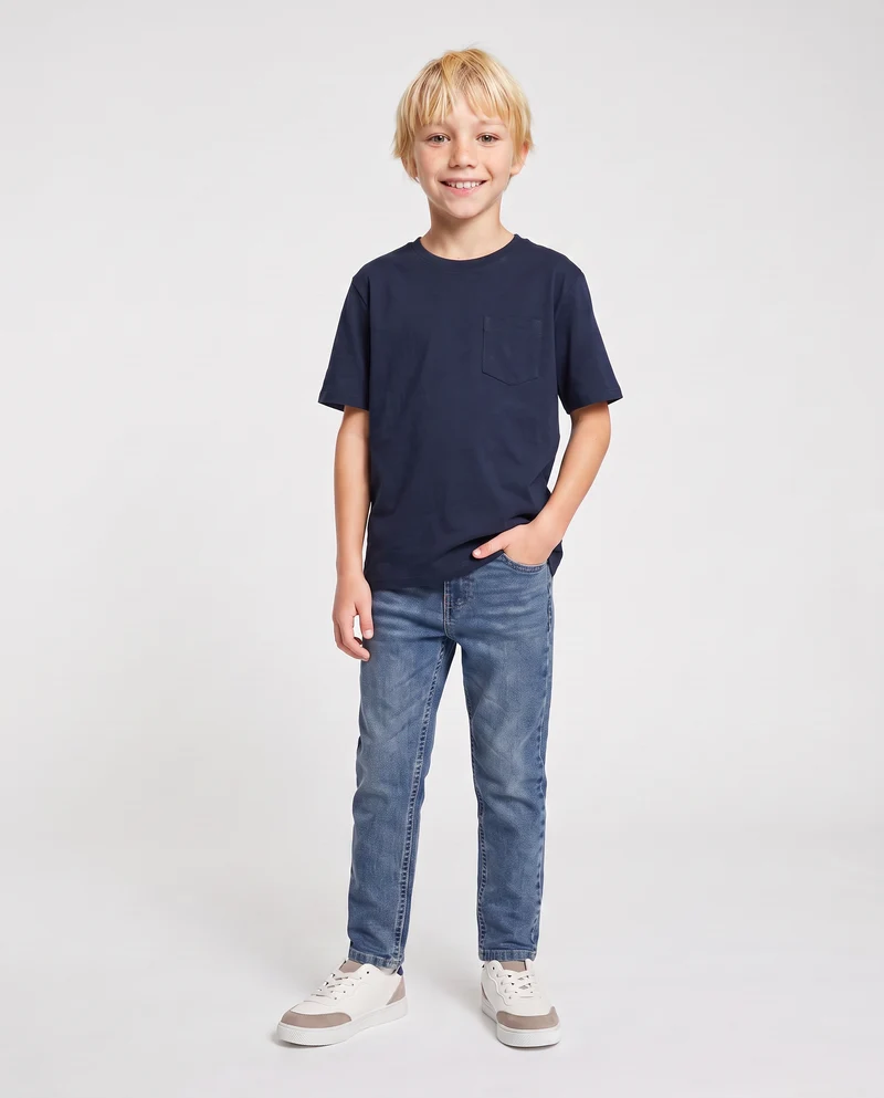 T-shirt girocollo con taschino versatile - Blu