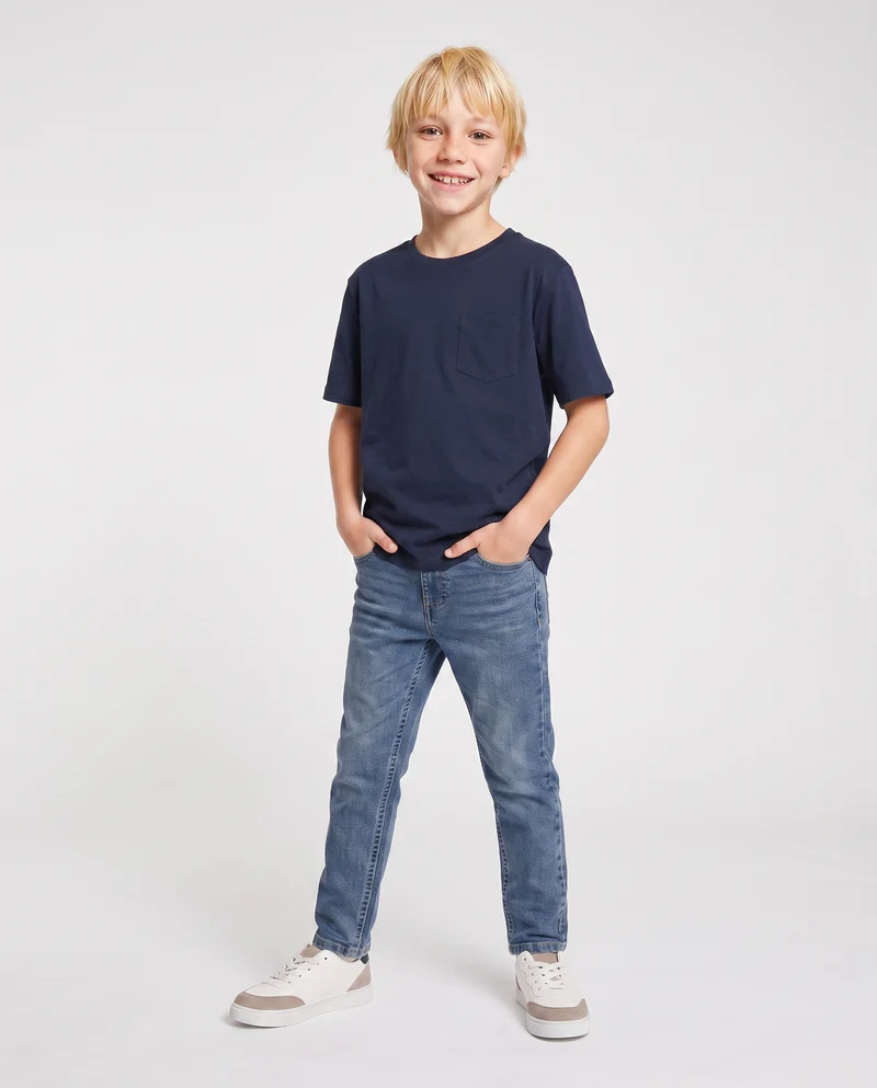 T-shirt girocollo con taschino versatile - Blu
