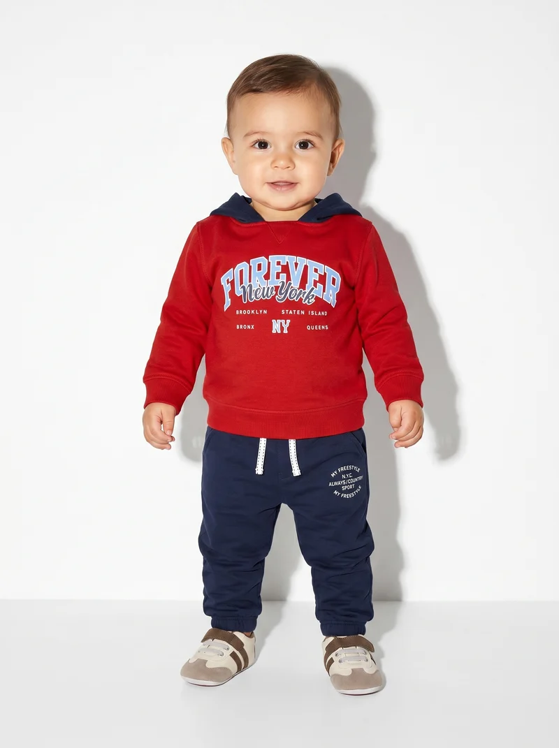 Jogger basico in cotone con stampa - Blu
