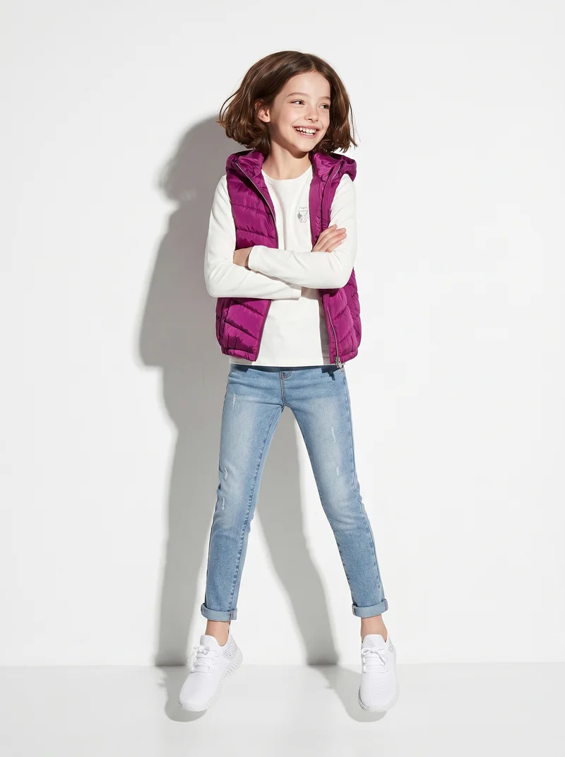 Gilet imbottito con cappuccio e tasche - Fuxia azalea