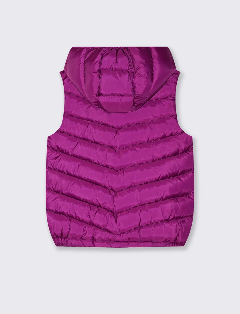 Gilet imbottito con cappuccio e tasche - Fuxia azalea