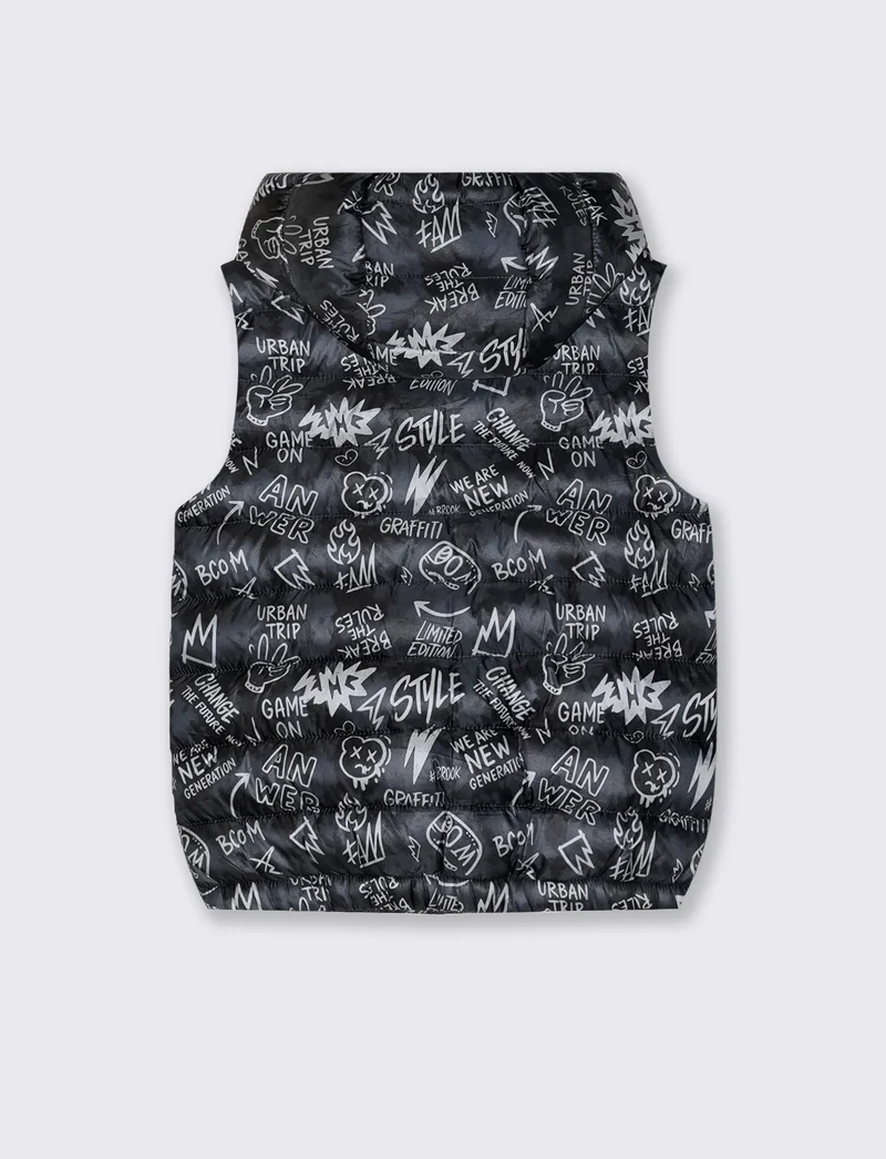 Gilet imbottito con cappuccio e tasche - Fantasia