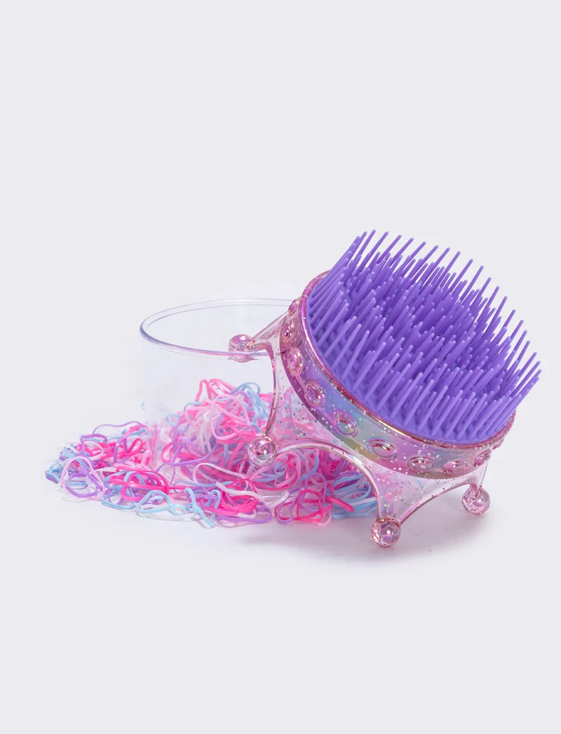 Spazzola corona con elastici per bambina - Lilla