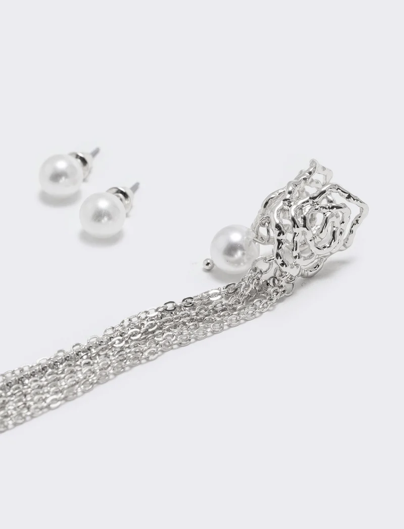 Card 3 EarCuff: Perle e Filo Eleganti - Argento