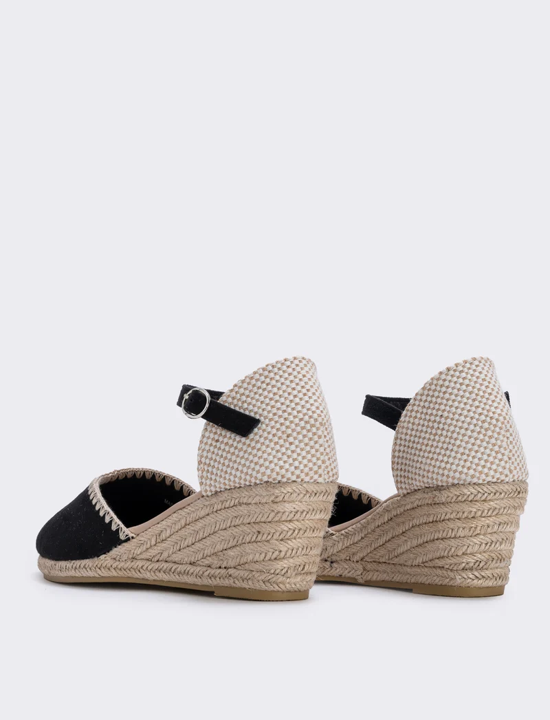 Espadrillas con cinturino e zeppa 60 mm - Nero