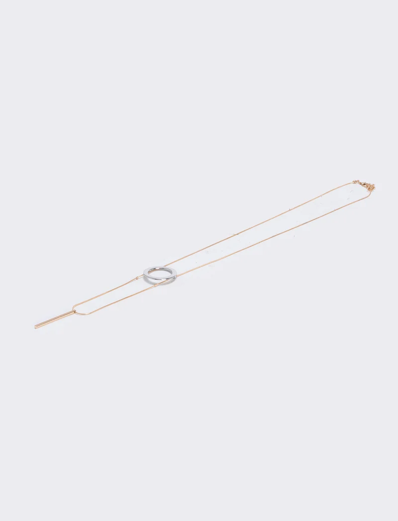 Collana lunga con cerchio e pendente - Oro rosa