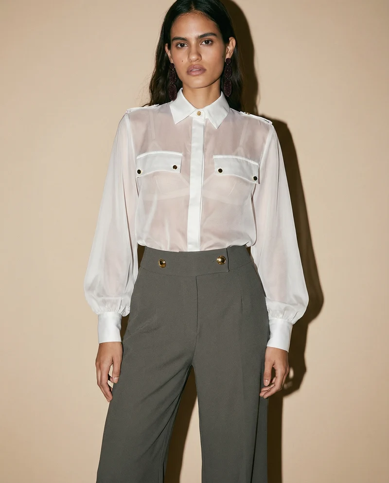 Camicia manica lunga con dettagli eleganti - Bianco latte