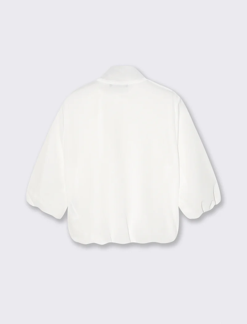 Blusa cropped con fiocco e maniche 3/4 - Bianco latte