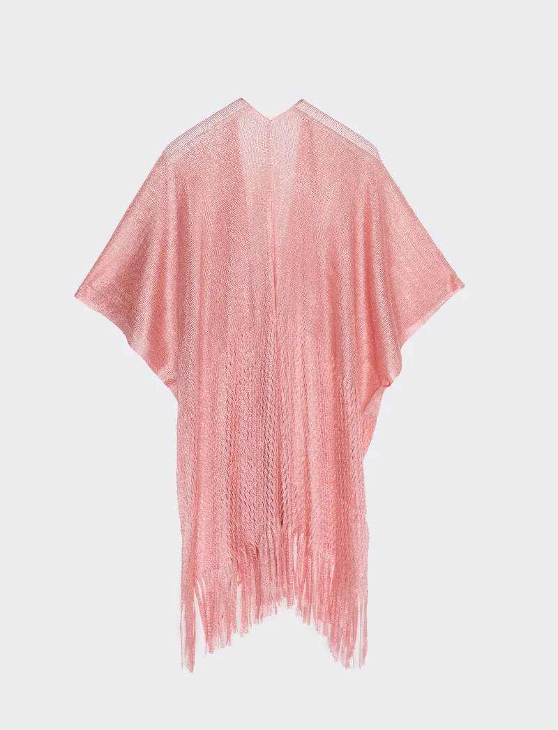 Copricostume lurex a rete con frange - Rosa