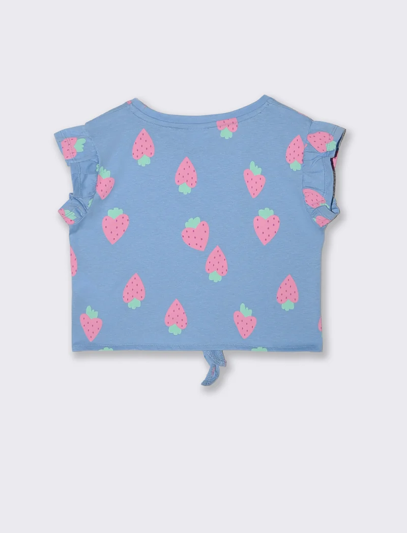 T-shirt estiva in cotone con nodo e manica aletta - Azzurro