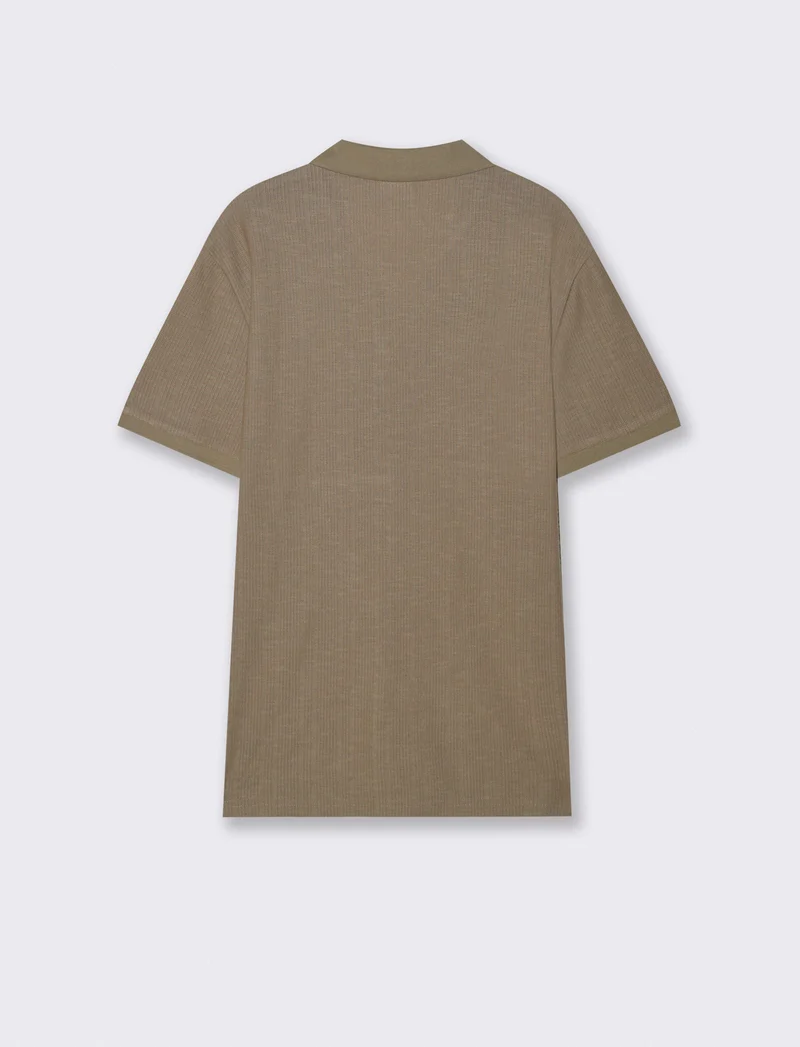 Polo in maglia jacquard misto cotone - Verde kaki