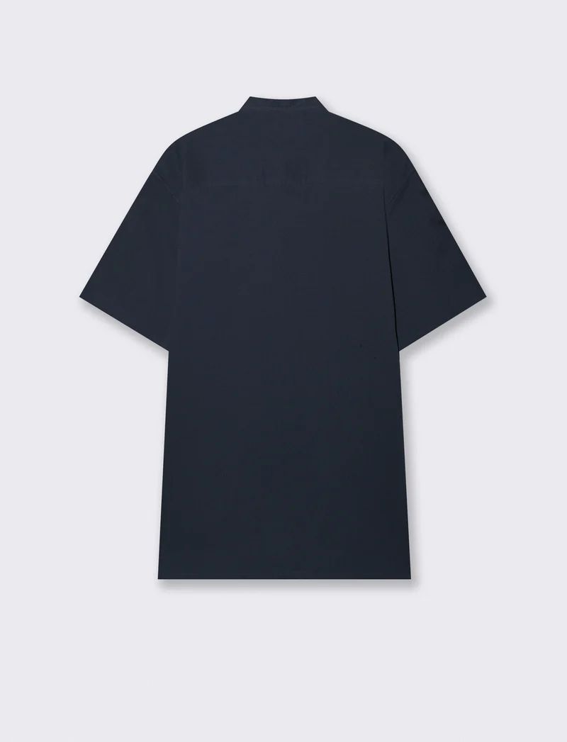 Camicia coreana effetto crepe cotone - Blu