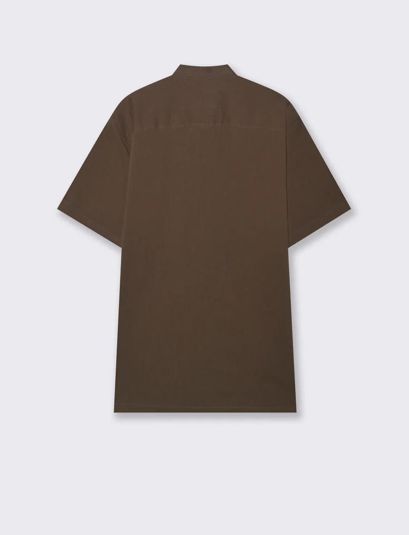Camicia coreana effetto crepe cotone - Moro