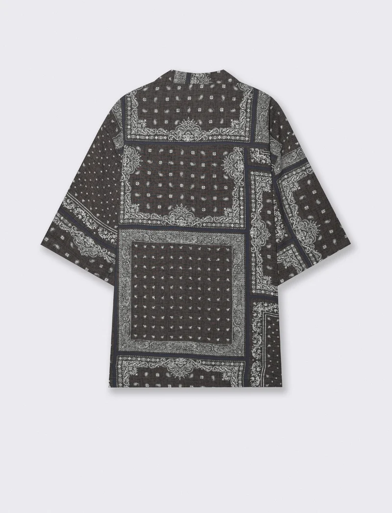 Camicia boxy fit in viscosa paisley patchwork - Grigio