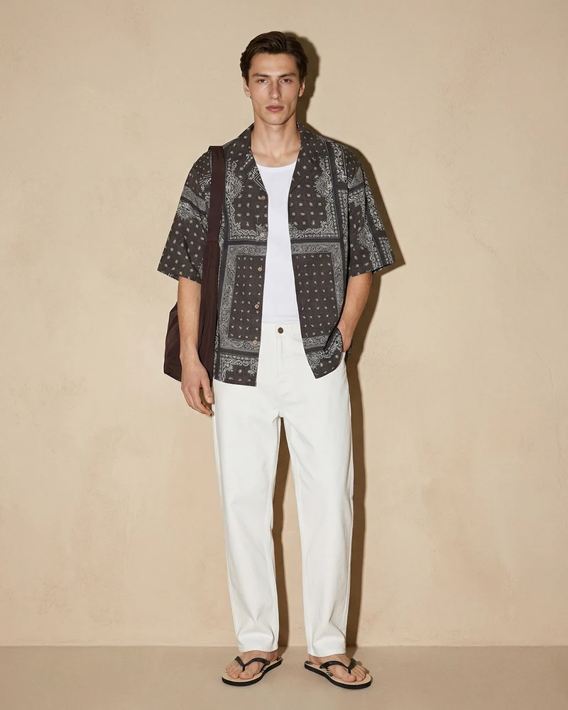 Camicia boxy fit in viscosa paisley patchwork - Grigio