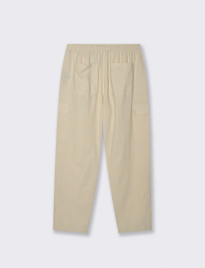 Pantaloni Chino Jogger Cargo Misto Lino - Beige ecru