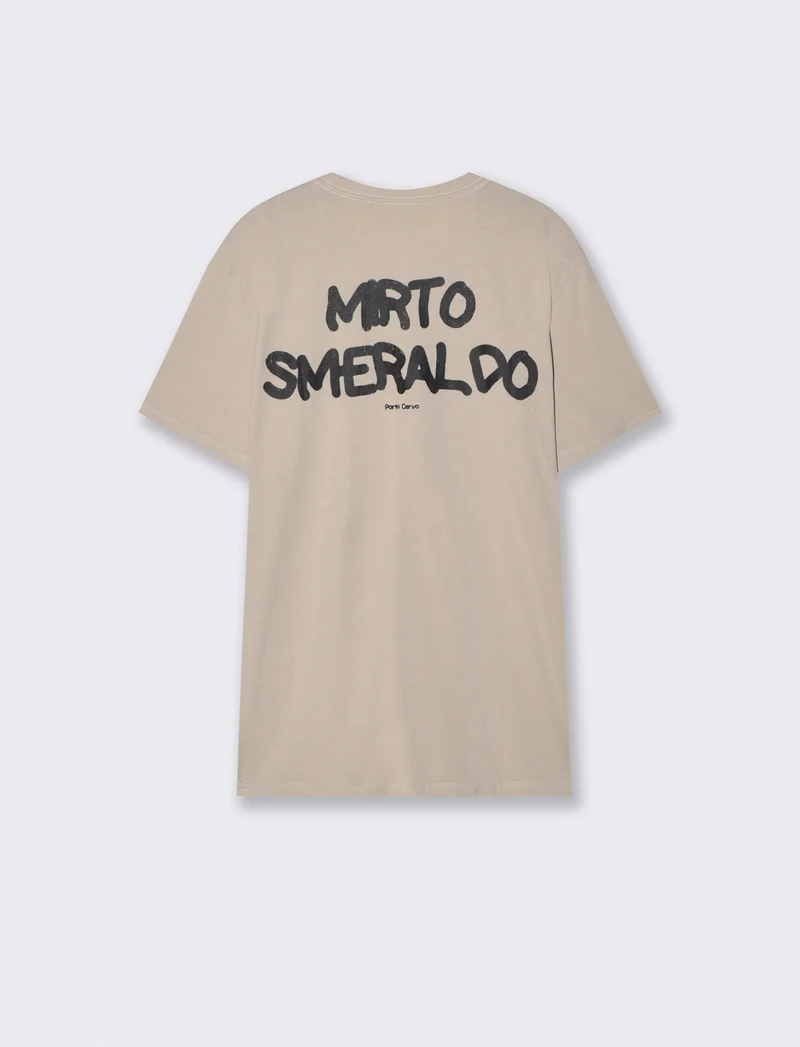 T-shirt girocollo con stampa spray effetto - Sabbia