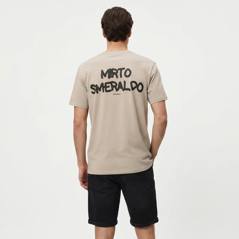 T-shirt girocollo con stampa spray effetto - Sabbia