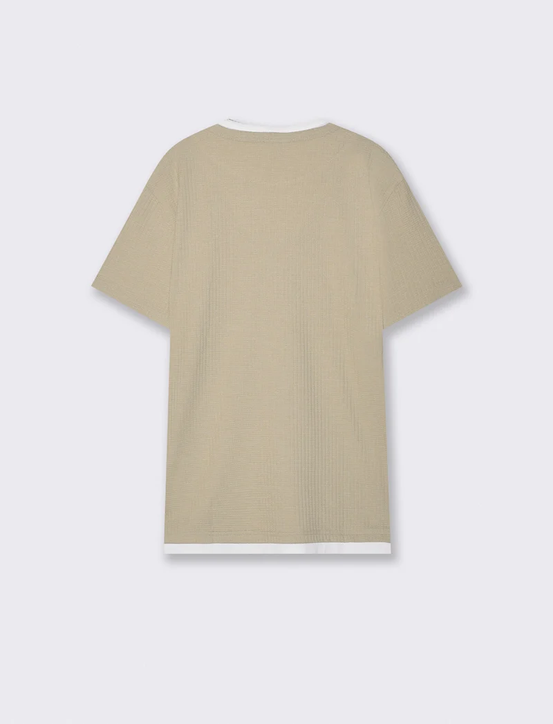 T-shirt finta doppio capo jacquard - Grigio stone