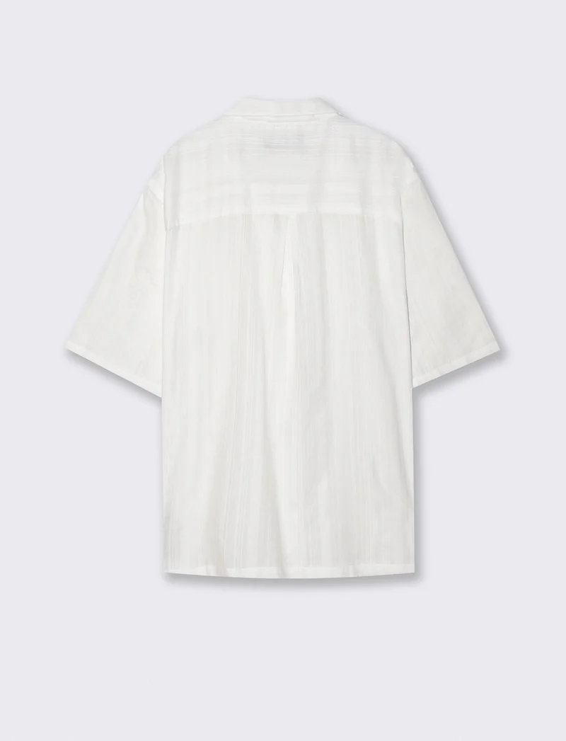 Camicia Boxy Fit Effetto a Righe - Bianco