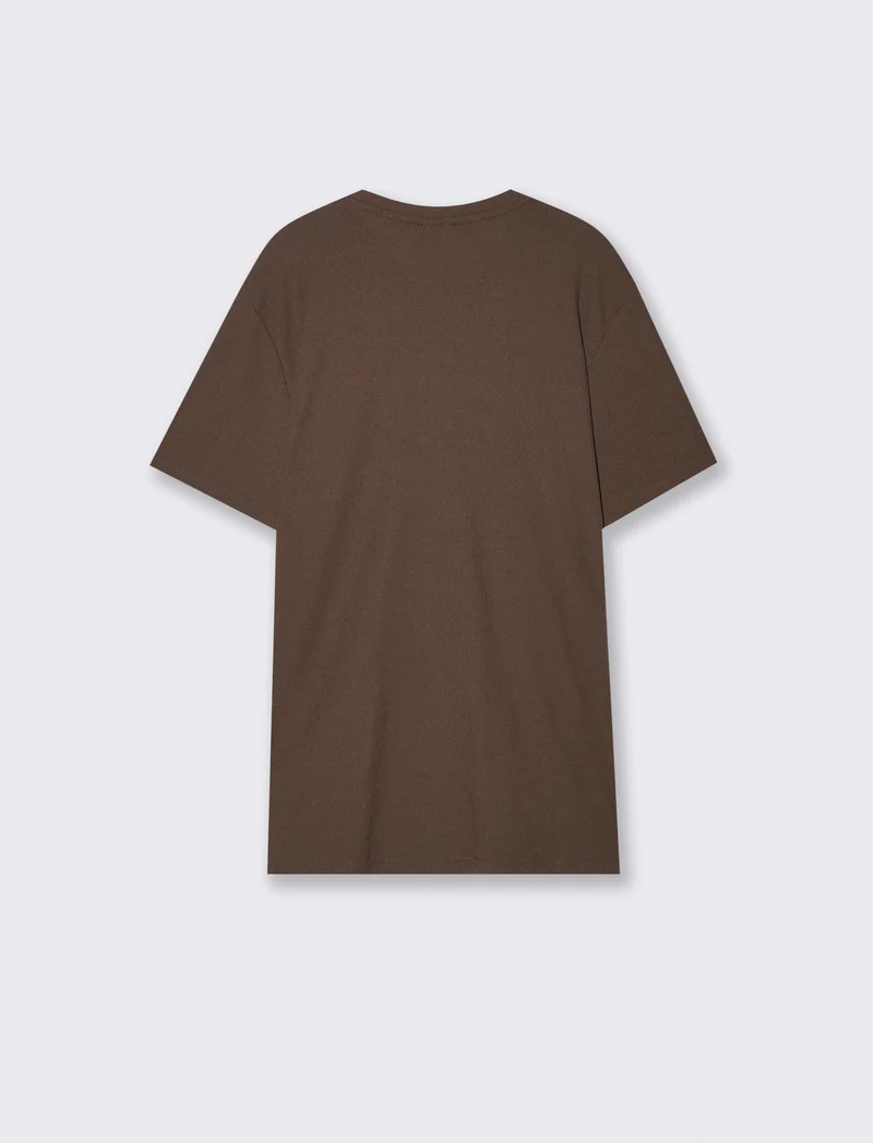 T-shirt girocollo in jacquard con maniche corte - Moro