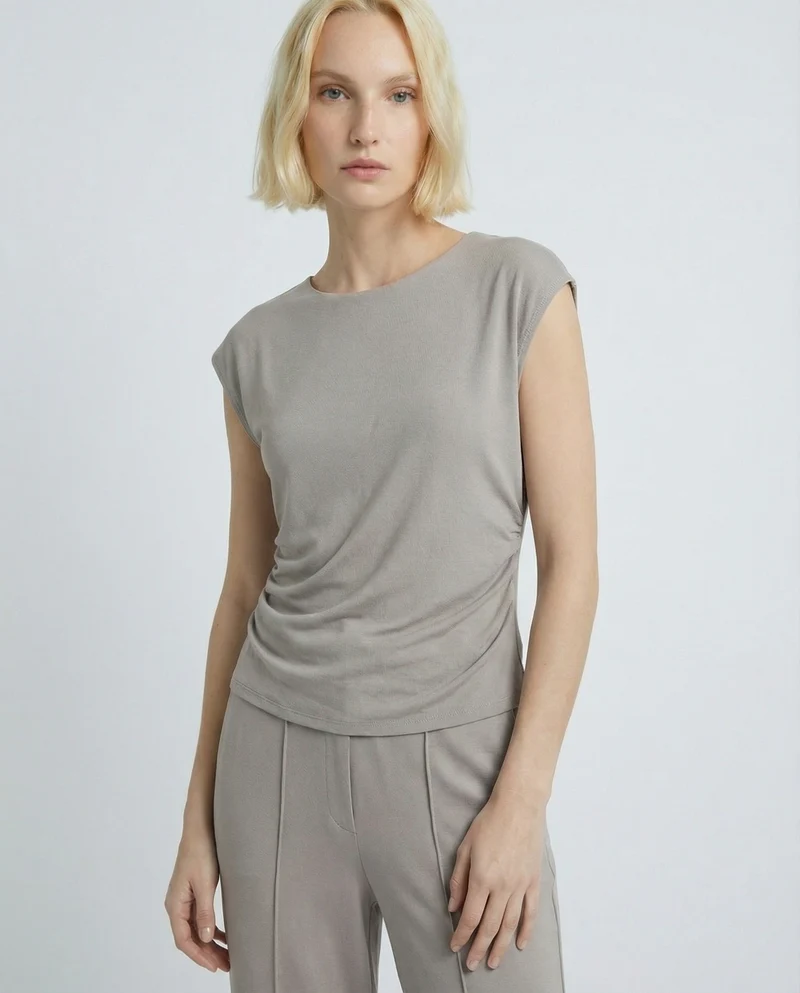 Tshirt con arricci laterali - Grigio fango