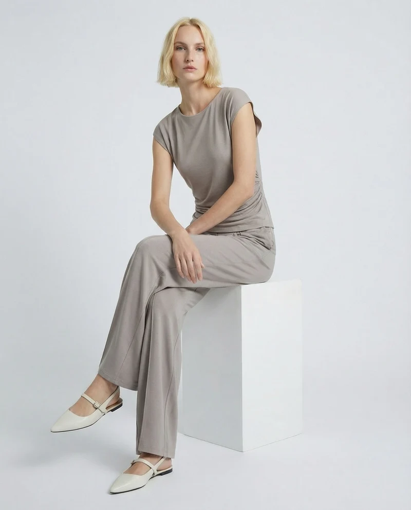 Tshirt con arricci laterali - Grigio fango