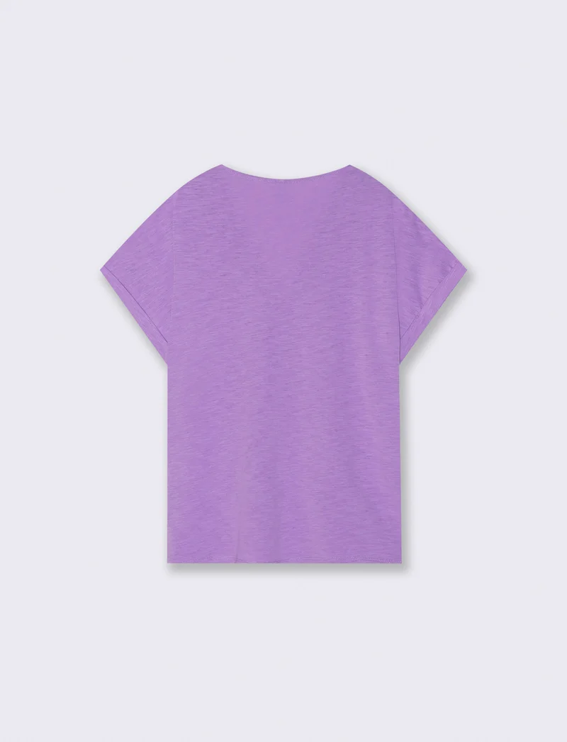 T-Shirt in Cotone con Passamaneria e Pizzo - Viola malva