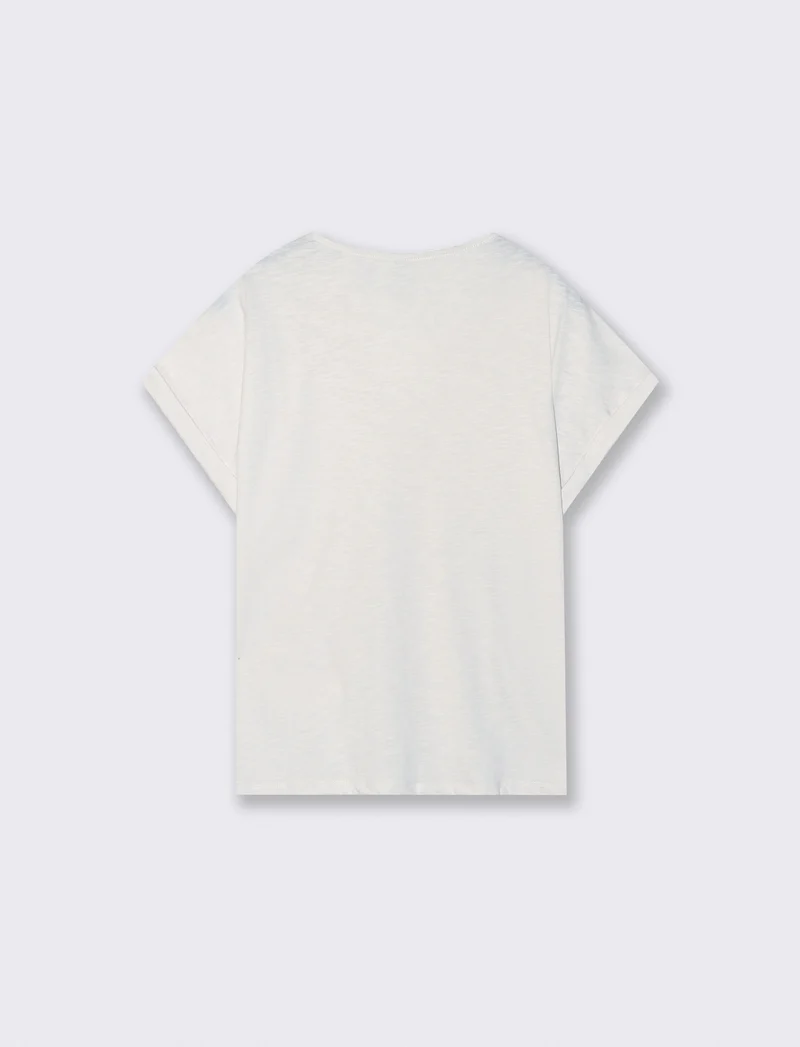 T-Shirt in Cotone con Passamaneria e Pizzo - Avorio