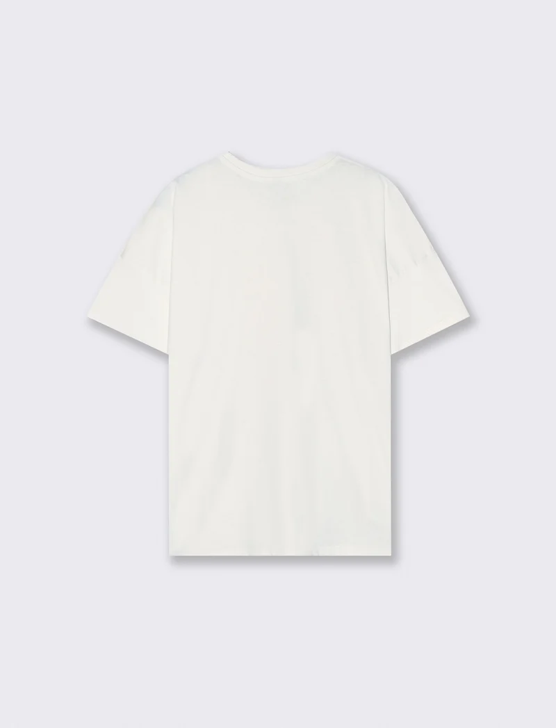 T-shirt basic con ricamo floreale tono su tono - Avorio