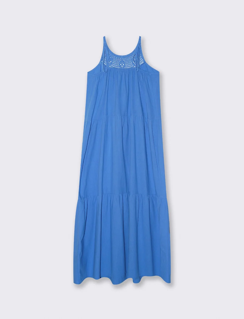 Abito lungo con tagli frontali e trim - Azzurro