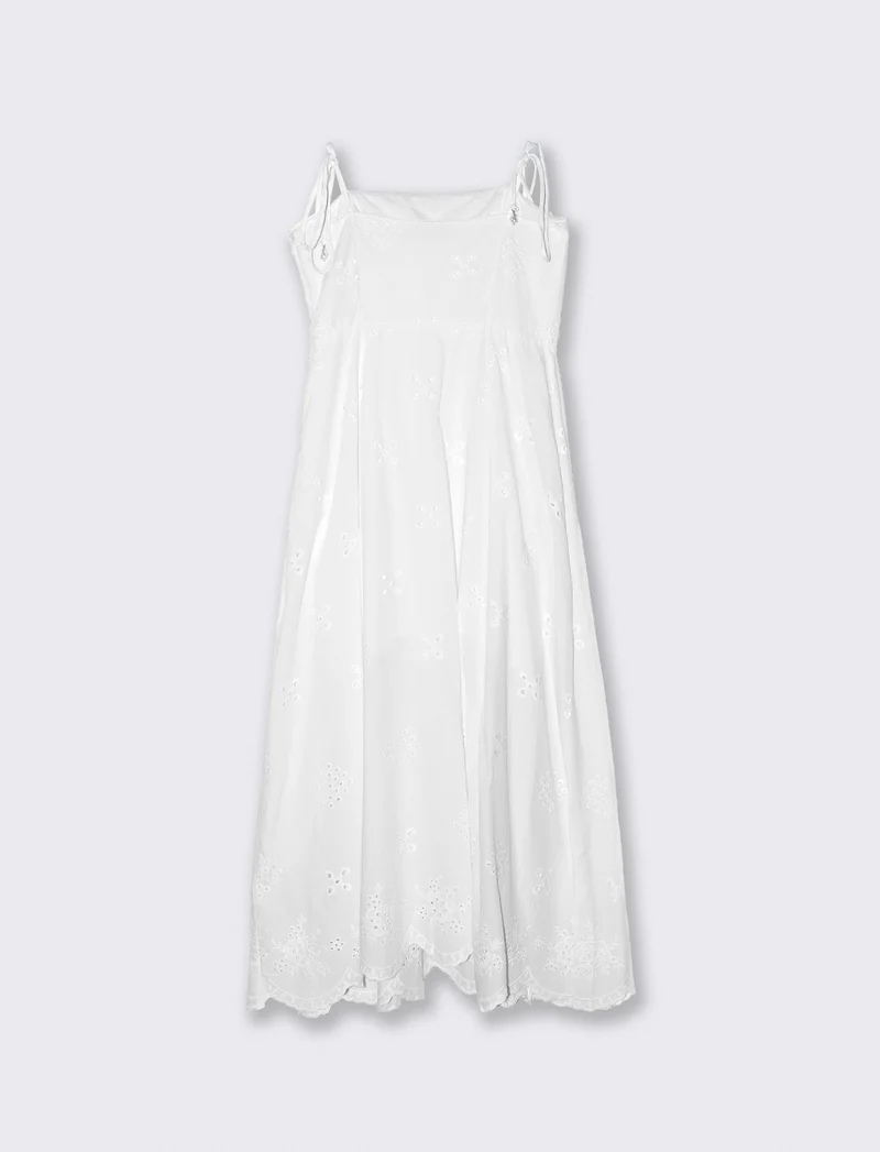 Vestito Lungo in Cotone Sangaloo Svasato - Bianco
