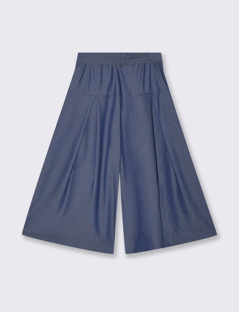Pantaloni eleganti con fiocco e pieghe - Denim