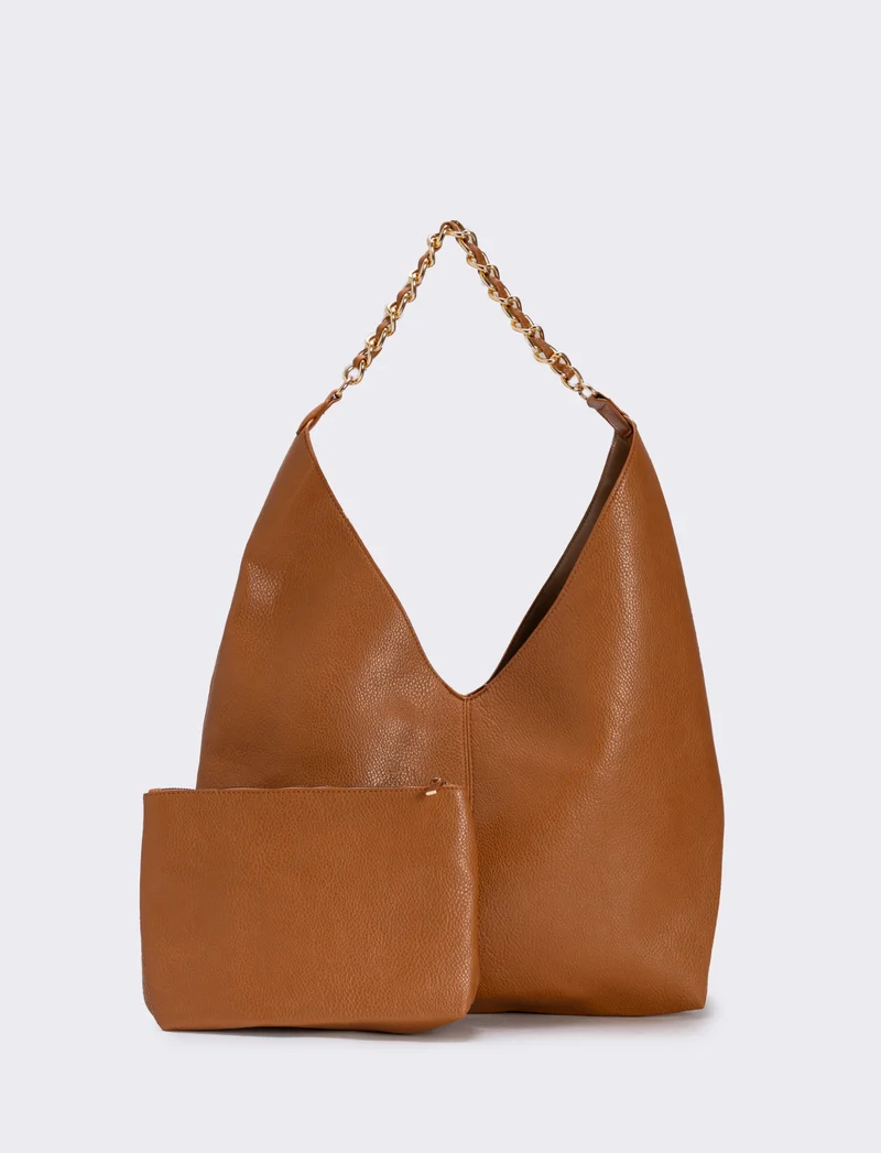 Borsa a sacca con catena elegante - Cuoio