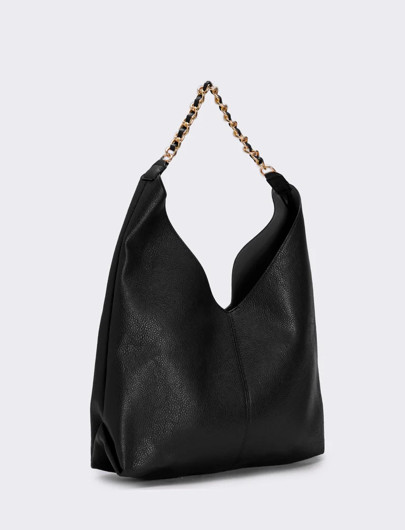 Borsa a sacca con catena elegante - Nero