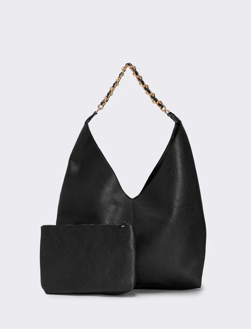Borsa a sacca con catena elegante - Nero