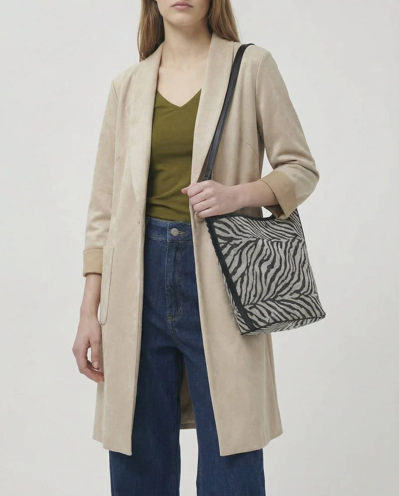 Cappotto monopetto in suede - Vaniglia
