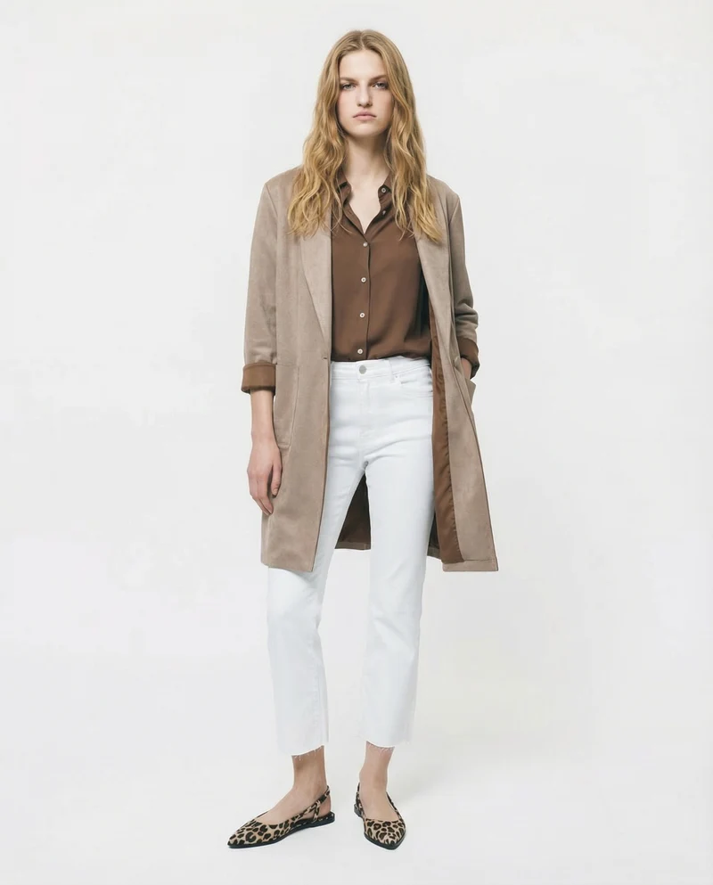 Cappotto monopetto in suede - Grigio fango