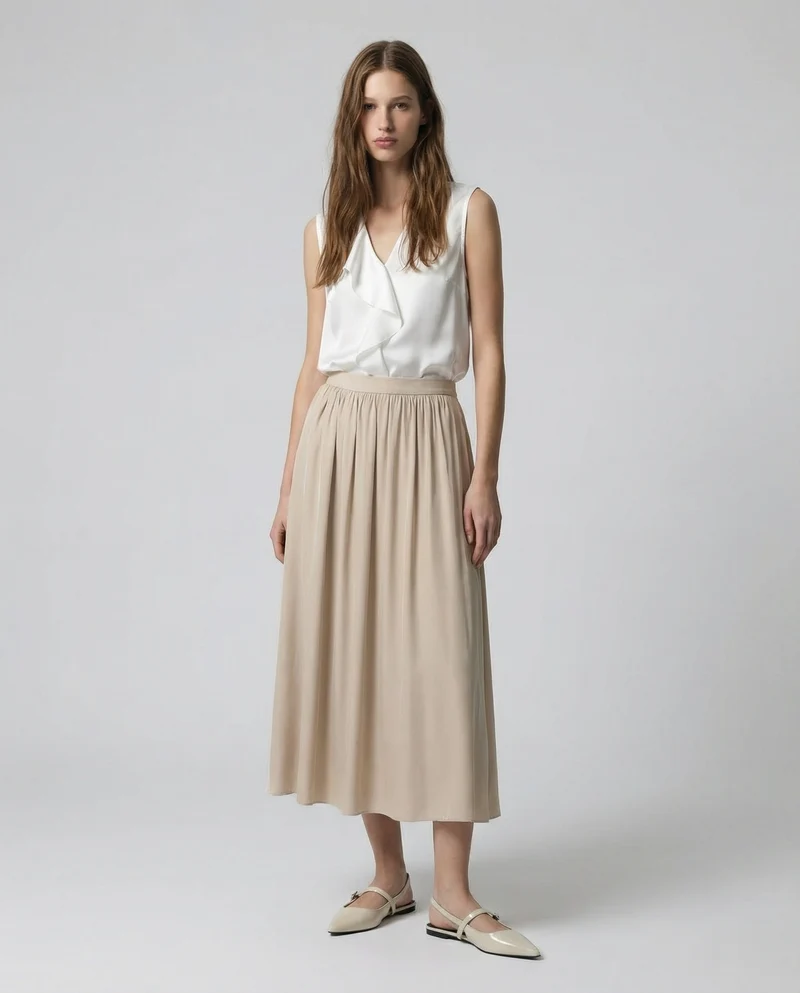 Gonna lunga con zip - Beige