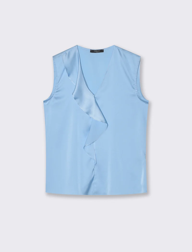 Top con rouches sullo scollo - Celeste