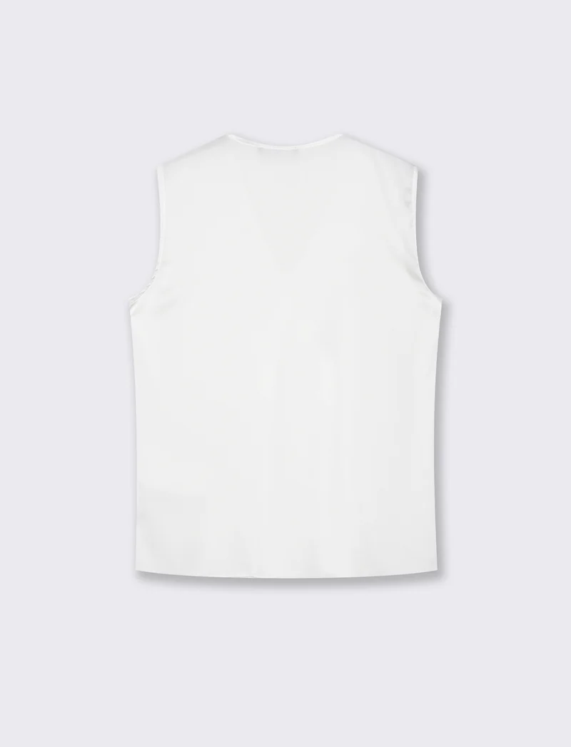 Top con rouches sullo scollo - Bianco panna