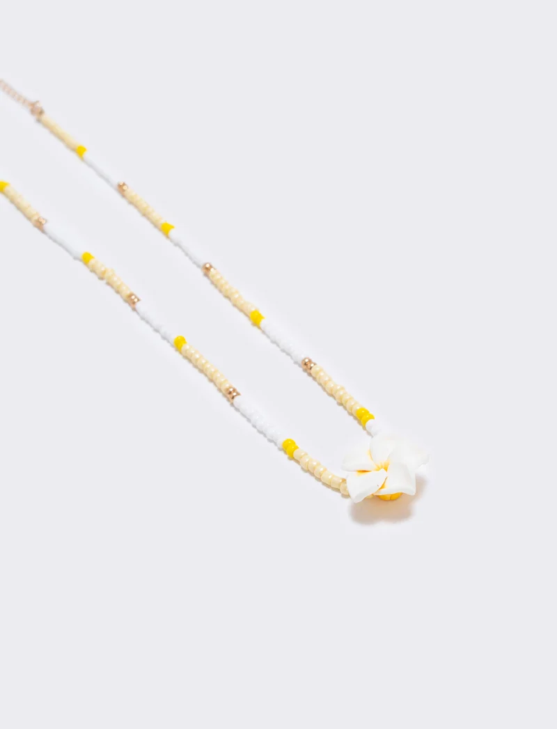 Collana con perline e fiore - Giallo
