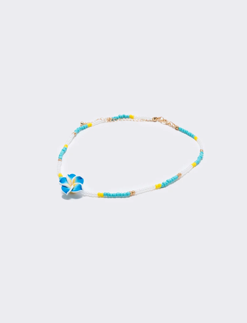 Collana con perline e fiore - Turchese