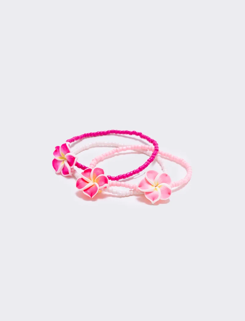 Bracciali elastici 3pz con fiore - Fuxia