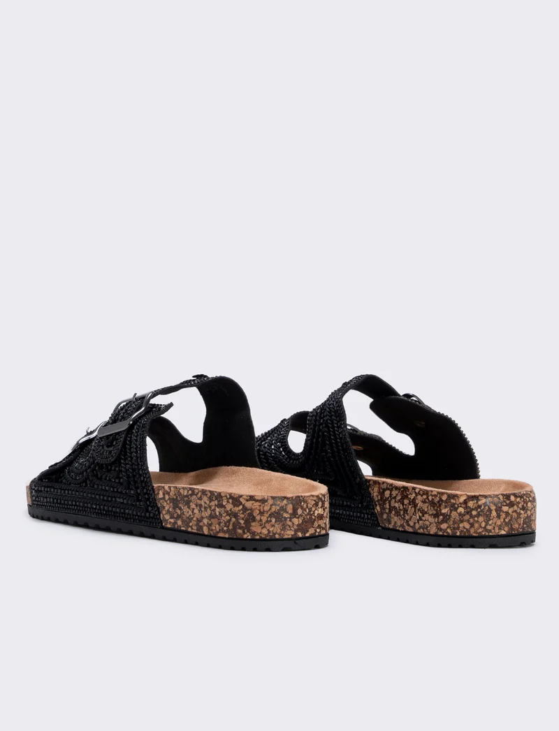 Sandalo da con strass e fibbie - Nero